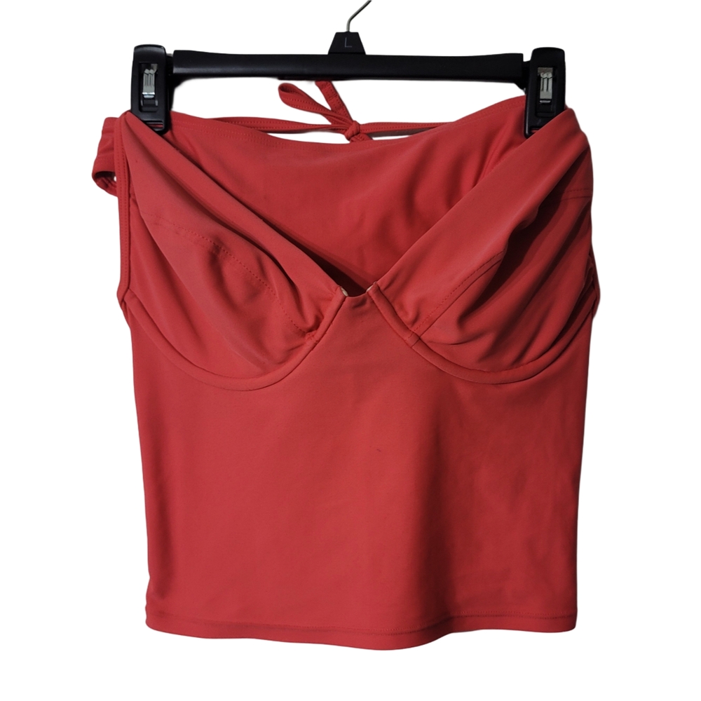 Victoria's Secret Bustier Tie Front Swim Top in Pinkish Orange Salmon